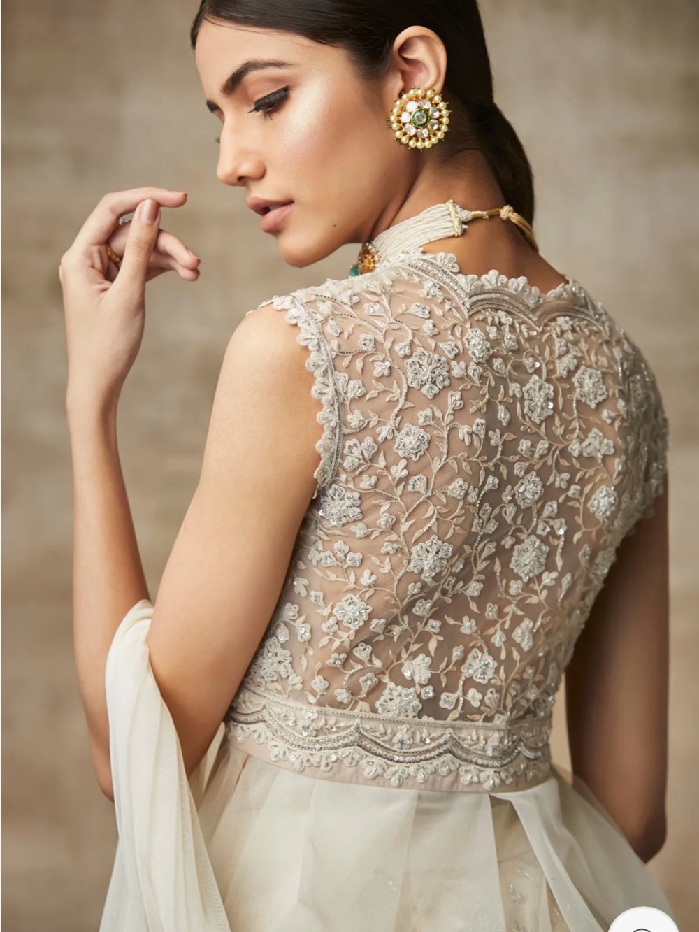 Gold/Cream Ridhi Mehra Lehenga with Deep V Bodice - Picture 4 of 16